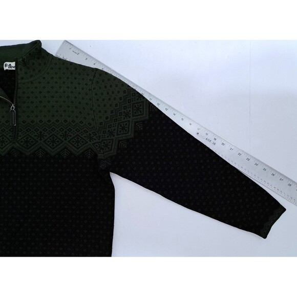 Neve Wool Sweater Fair Isle Zip Nordic Fair Isle Green Black Snowflake Ski - Picture 10 of 10